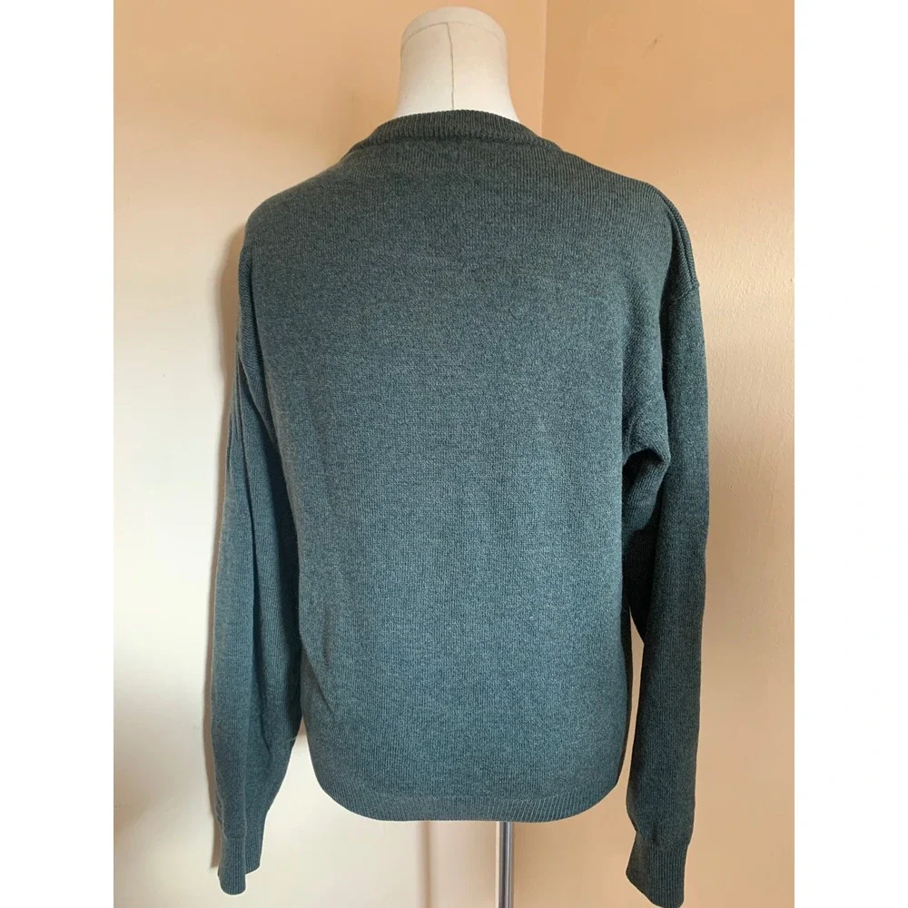 Vintage Viyella Mens Merino Wool Crewneck Sweater Heather Forest Green Large